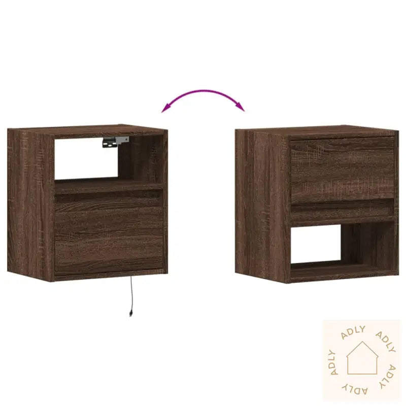 Vegghengte Tv-Benker Med Led 2 Stk Brun Eik 41X31X45 Cm