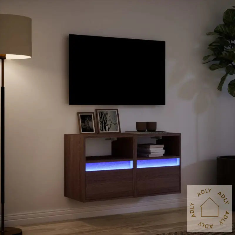 Vegghengte Tv-Benker Med Led 2 Stk Brun Eik 41X31X45 Cm