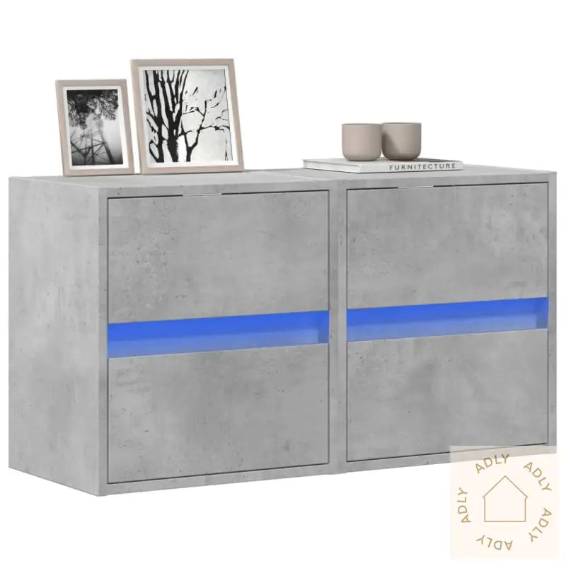 Vegghengte Tv-Benker Med Led-Lys 2 Stk Betonggrå 41X31X45 Cm