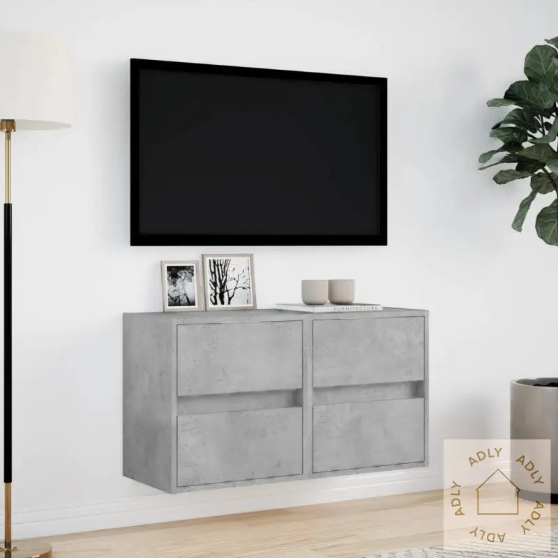 Vegghengte Tv-Benker Med Led-Lys 2 Stk Betonggrå 41X31X45 Cm