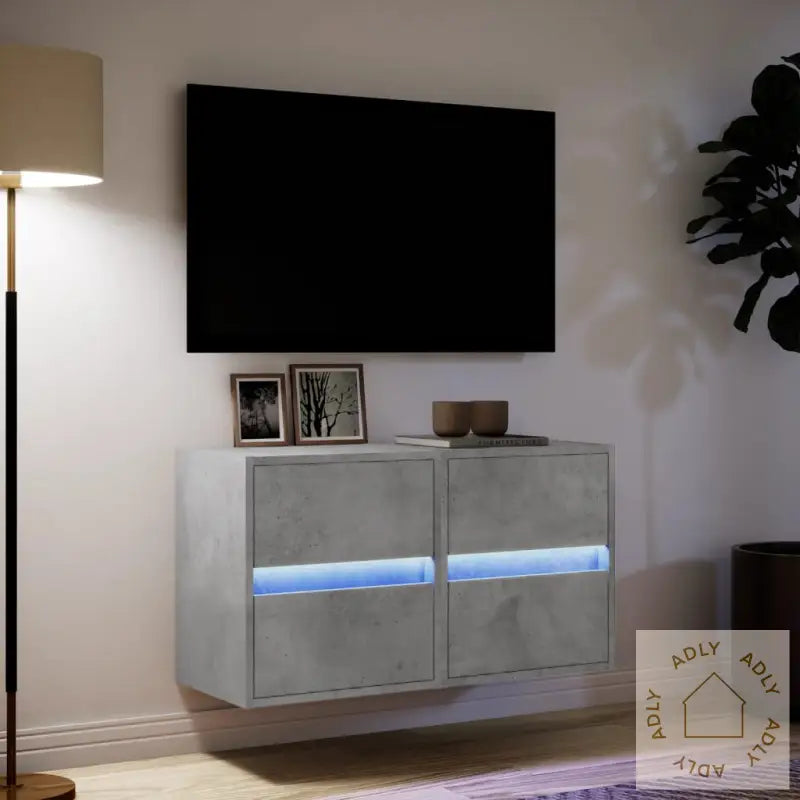 Vegghengte Tv-Benker Med Led-Lys 2 Stk Betonggrå 41X31X45 Cm