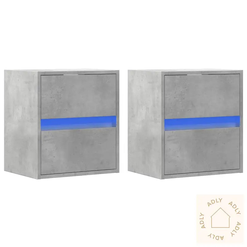 Vegghengte Tv-Benker Med Led-Lys 2 Stk Betonggrå 41X31X45 Cm