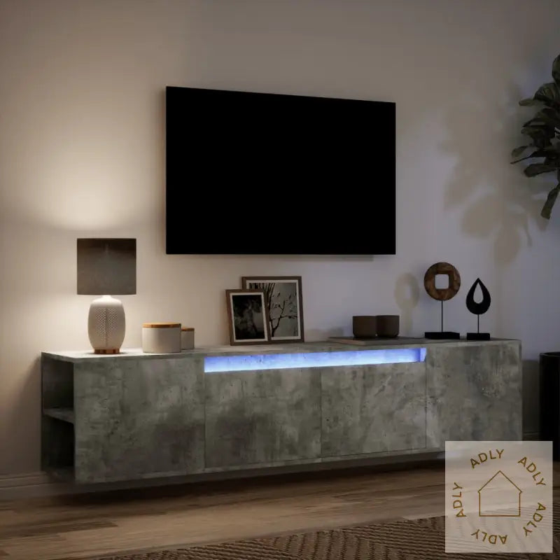 Vegghengt Tv-Benk Med Led Betonggrå 180X31X39,5 Cm