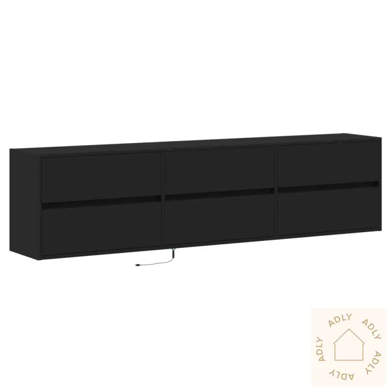 Vegghengt Tv-Benk Med Led Svart 180X31X45 Cm
