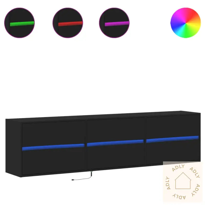 Vegghengt Tv-Benk Med Led Svart 180X31X45 Cm
