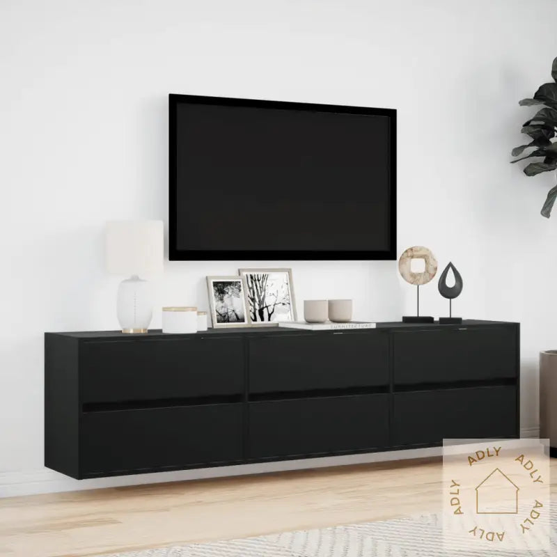 Vegghengt Tv-Benk Med Led Svart 180X31X45 Cm