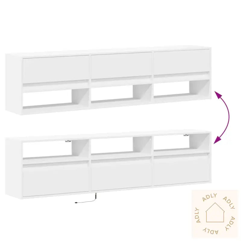 Vegghengt Tv-Benk Med Led Hvit 180X31X45 Cm