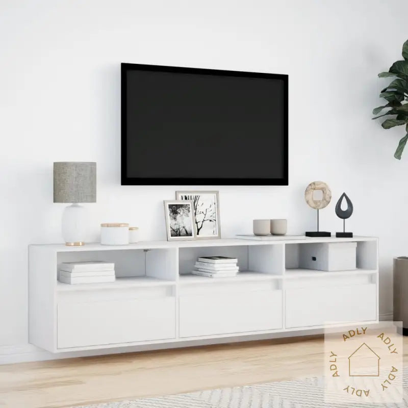 Vegghengt Tv-Benk Med Led Hvit 180X31X45 Cm