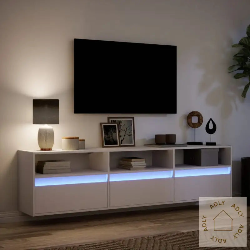 Vegghengt Tv-Benk Med Led Hvit 180X31X45 Cm