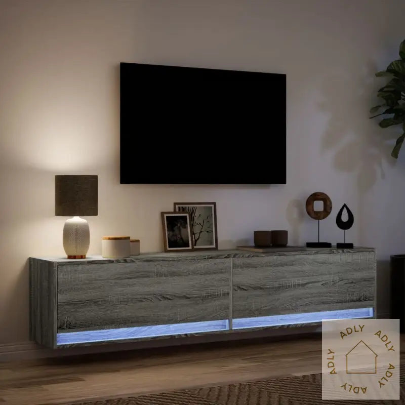 Vegghengt Tv-Benk Med Led Grå Sonoma 180X31X38 Cm
