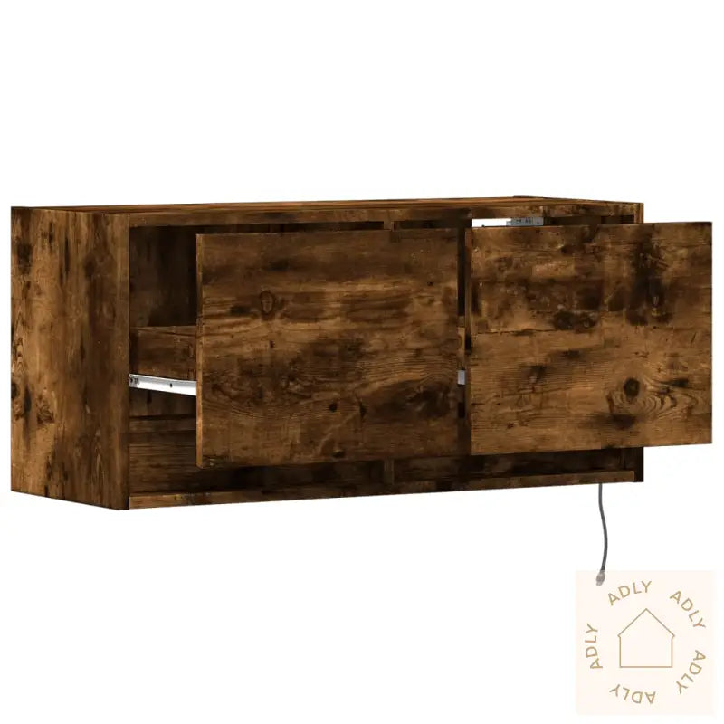 Vegghengt Tv-Benk Med Led Røkt Eik 80X31X35 Cm