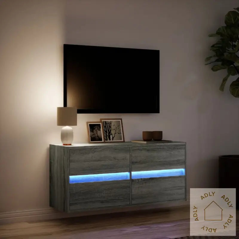 Vegghengt Tv-Benk Med Led Grå Sonoma 100X31X45 Cm