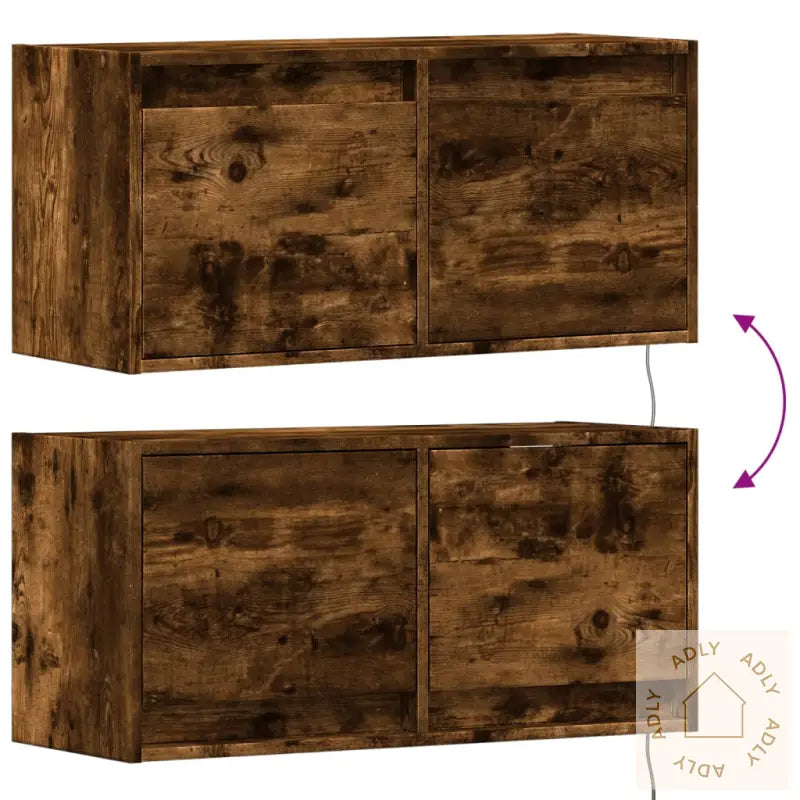 Vegghengt Tv-Benk Med Led Røkt Eik 80X31X35 Cm