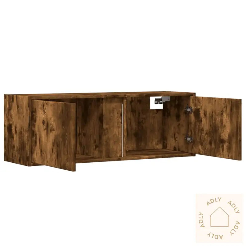 Vegghengt Tv-Benk Med Led Røkt Eik 100X31X35 Cm