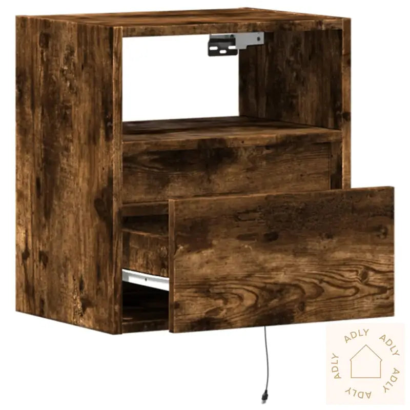 Vegghengt Tv-Benk Med Led Røkt Eik 41X31X45 Cm