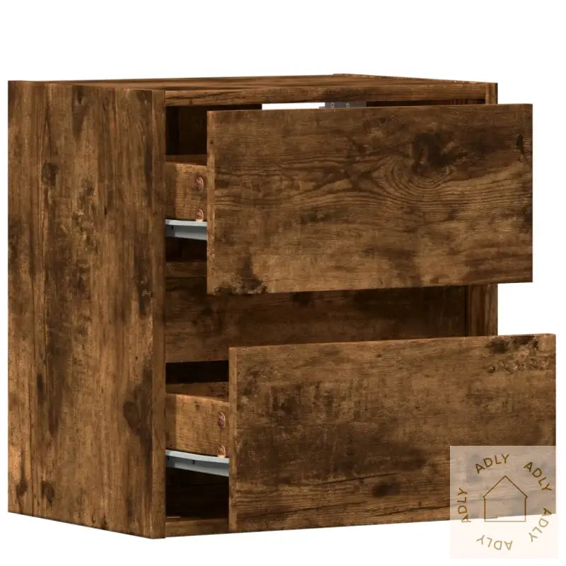 Vegghengt Tv-Benker Med Led-Lys 2 Stk Røkt Eik 41X31X45 Cm