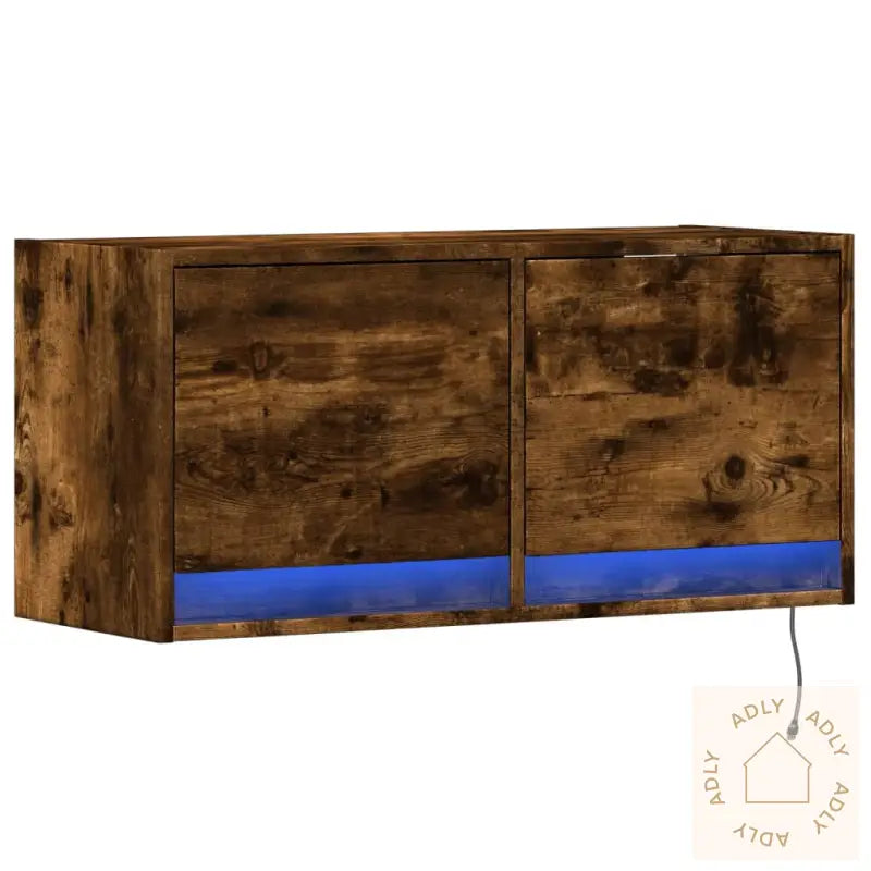 Vegghengt Tv-Benk Med Led Røkt Eik 80X31X35 Cm