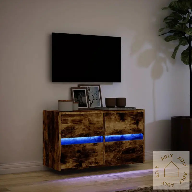 Vegghengt Tv-Benk Med Led Røkt Eik 80X31X45 Cm