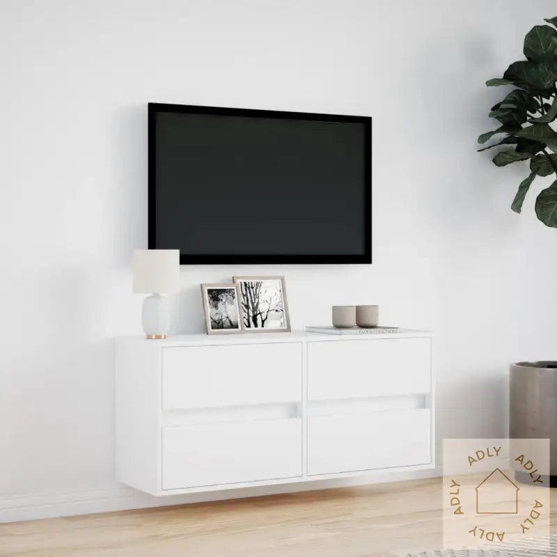 Vegghengt Tv-Benk Med Led Hvit 100X31X45 Cm