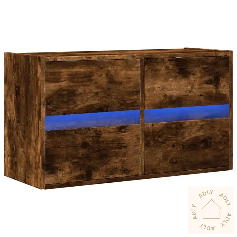 Vegghengt Tv-Benk Med Led Røkt Eik 80X31X45 Cm