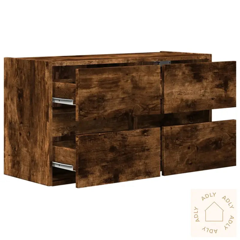 Vegghengt Tv-Benk Med Led Røkt Eik 80X31X45 Cm