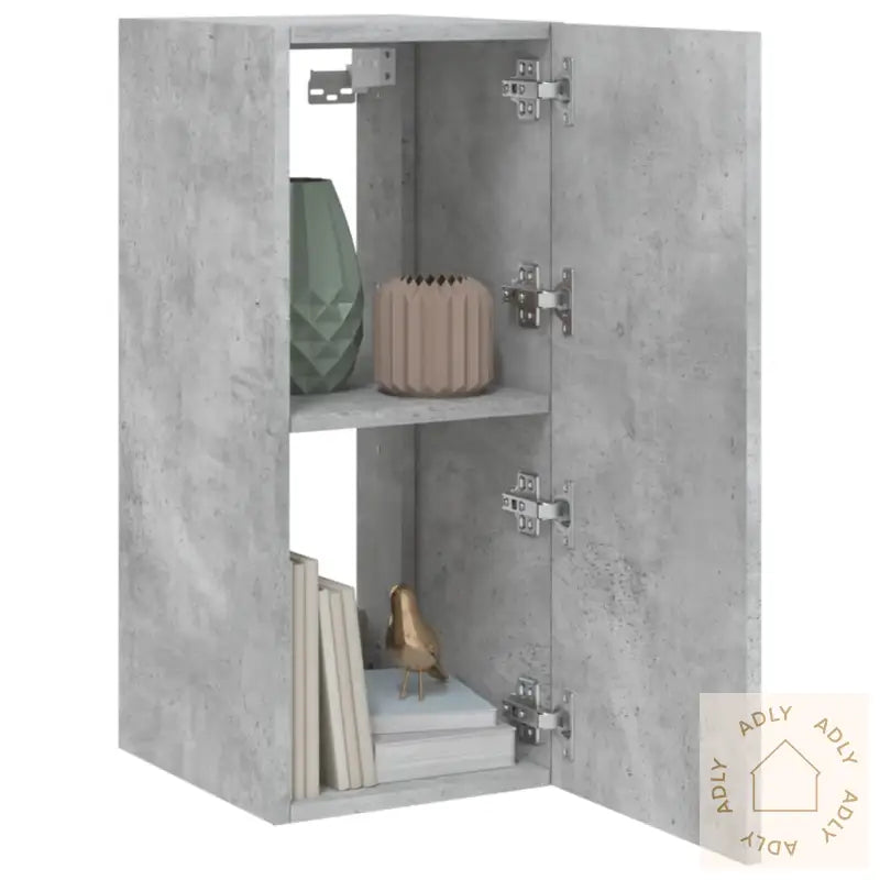 Vegghengt Tv-Benk Med Led-Lys Betonggrå 30,5X35X70 Cm