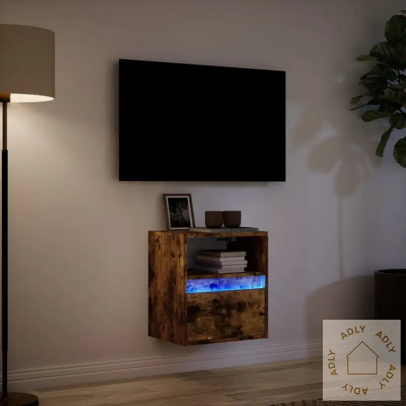 Vegghengt Tv-Benk Med Led Røkt Eik 41X31X45 Cm