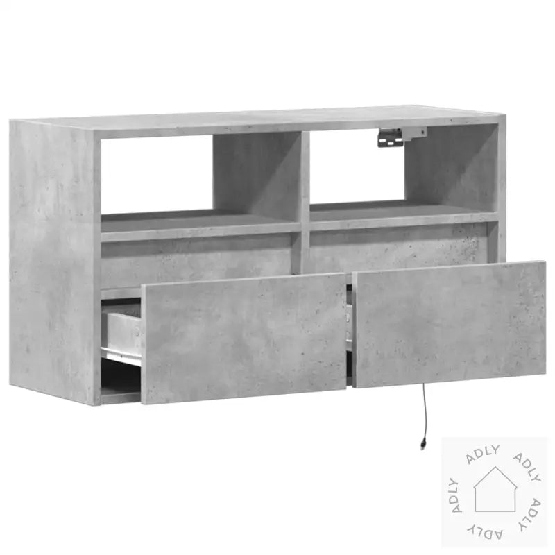 Vegghengt Tv-Benk Med Led-Lys Betonggrå 80X31X45 Cm