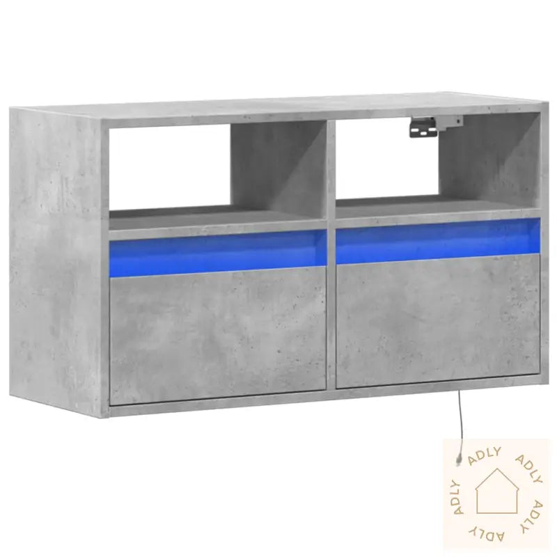 Vegghengt Tv-Benk Med Led-Lys Betonggrå 80X31X45 Cm