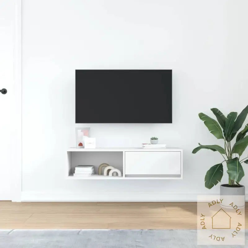 Tv-Benk Hvit 100X31X25,5 Cm Konstruert Tre