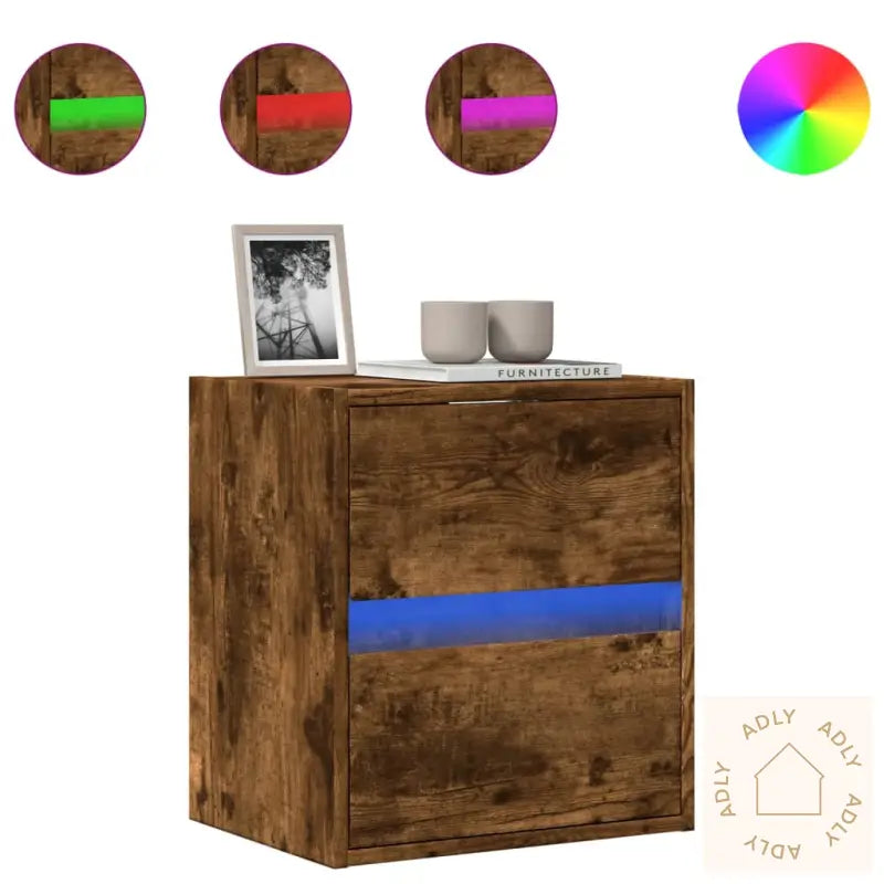 Vegghengt Tv-Benk Med Led Røkt Eik 41X31X45 Cm