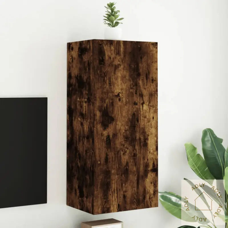Vegghengt Tv-Benk Røkt Eik 40,5X30X90 Cm Konstruert Tre