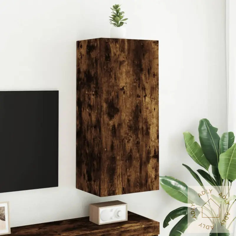 Vegghengt Tv-Benk Røkt Eik 40,5X30X90 Cm Konstruert Tre