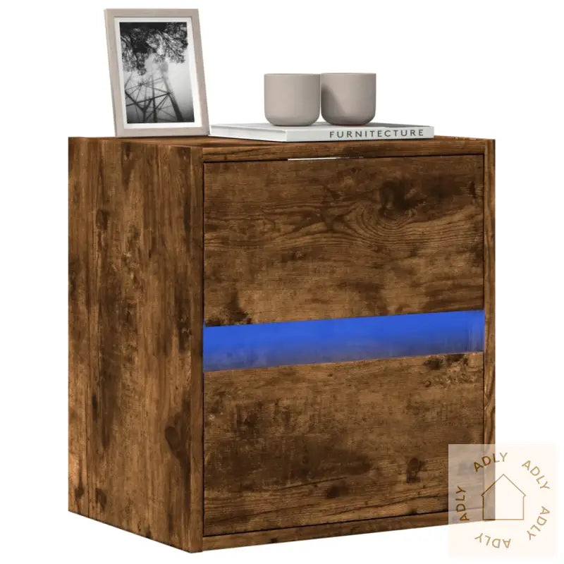 Vegghengt Tv-Benk Med Led Røkt Eik 41X31X45 Cm
