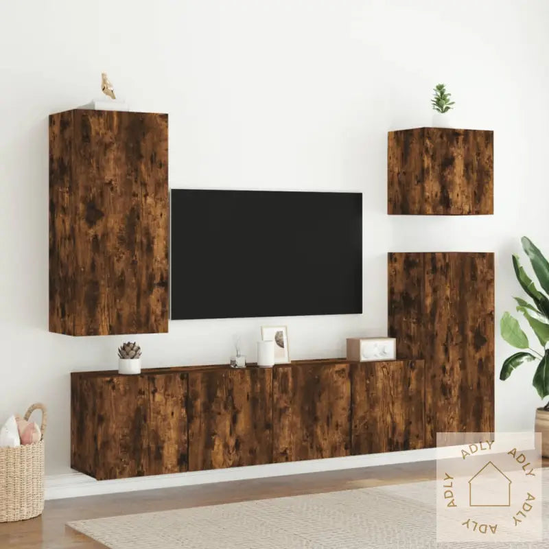 Vegghengt Tv-Benk Røkt Eik 40,5X30X90 Cm Konstruert Tre