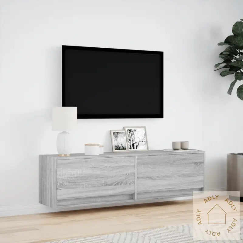 Vegghengt Tv-Benk Med Led Grå Sonoma 140X31X38 Cm