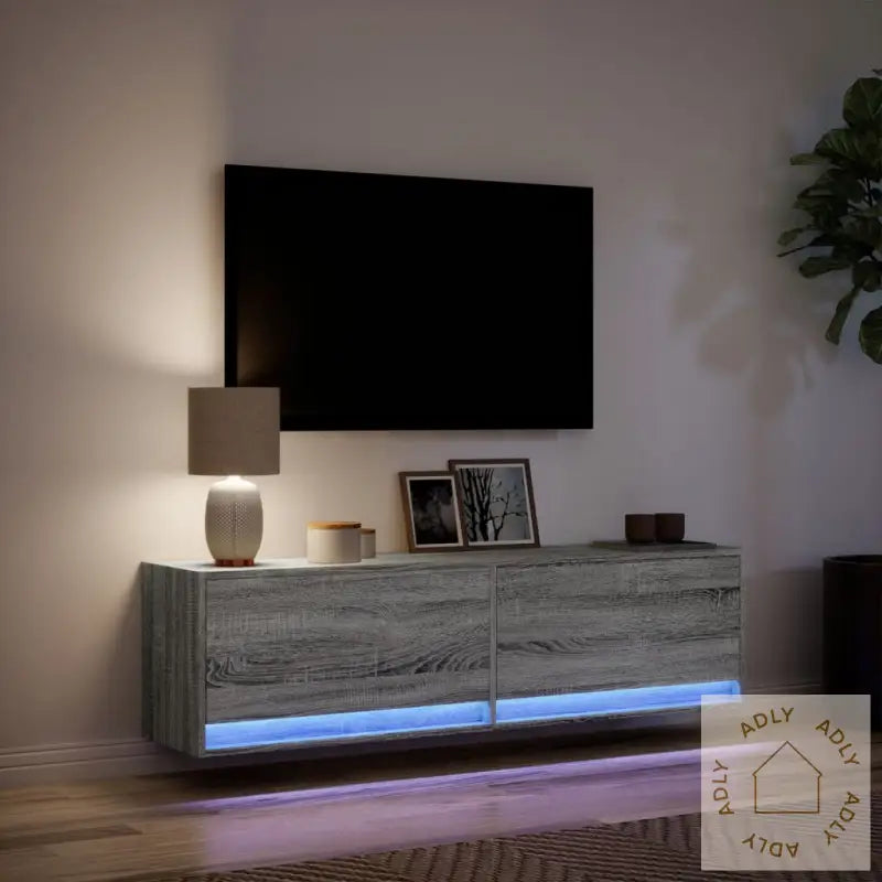 Vegghengt Tv-Benk Med Led Grå Sonoma 140X31X38 Cm