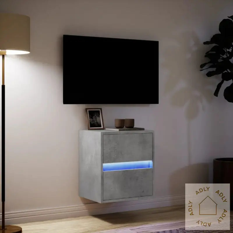 Vegghengt Tv-Benk Med Led-Lys Betonggrå 41X31X45 Cm