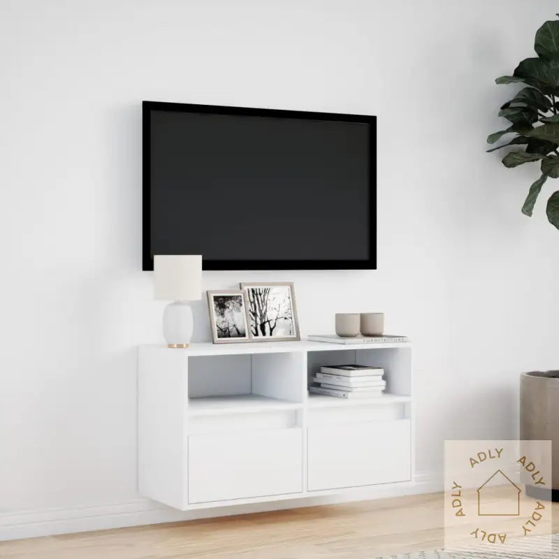 Vegghengt Tv-Benk Med Led Hvit 80X31X45 Cm