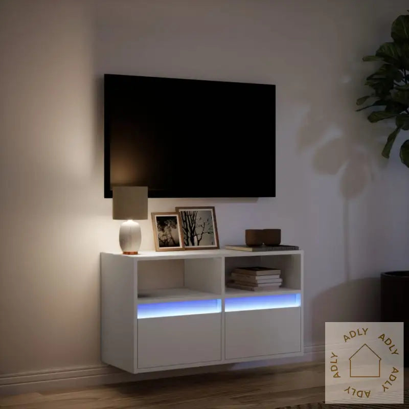 Vegghengt Tv-Benk Med Led Hvit 80X31X45 Cm