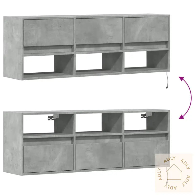 Vegghengt Tv-Benk Med Led-Lys Betonggrå 130X31X45 Cm