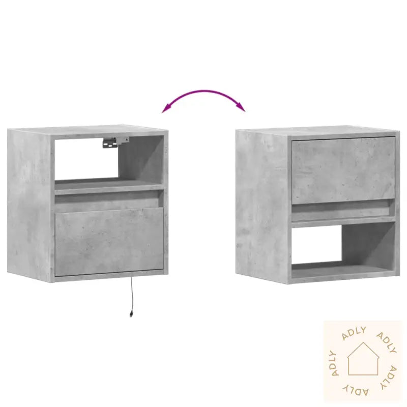 Vegghengt Tv-Benk Med Led-Lys Betonggrå 41X31X45 Cm