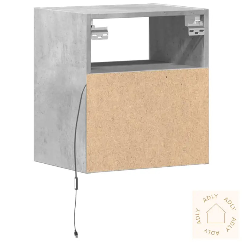 Vegghengt Tv-Benk Med Led-Lys Betonggrå 41X31X45 Cm
