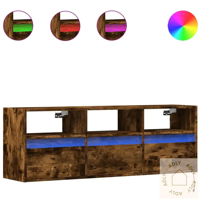 Vegghengt Tv-Benk Med Led Røkt Eik 130X31X45 Cm