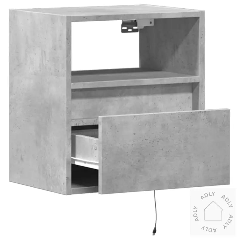 Vegghengt Tv-Benk Med Led-Lys Betonggrå 41X31X45 Cm