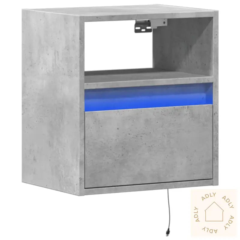 Vegghengt Tv-Benk Med Led-Lys Betonggrå 41X31X45 Cm