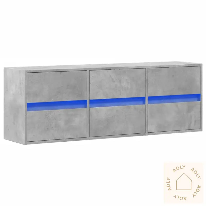 Vegghengt Tv-Benk Med Led-Lys Betonggrå 130X31X45 Cm
