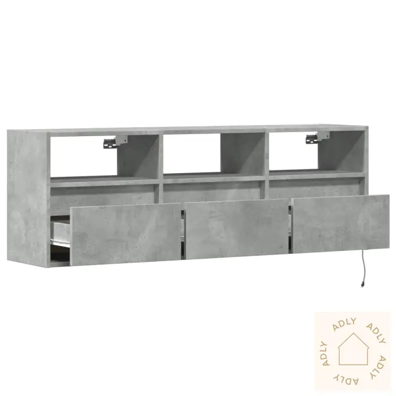 Vegghengt Tv-Benk Med Led-Lys Betonggrå 130X31X45 Cm