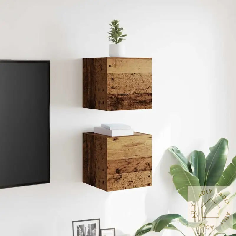 Vegghengte Tv-Benker 2 Stk Gammelt Tre 30,5X30X30 Cm