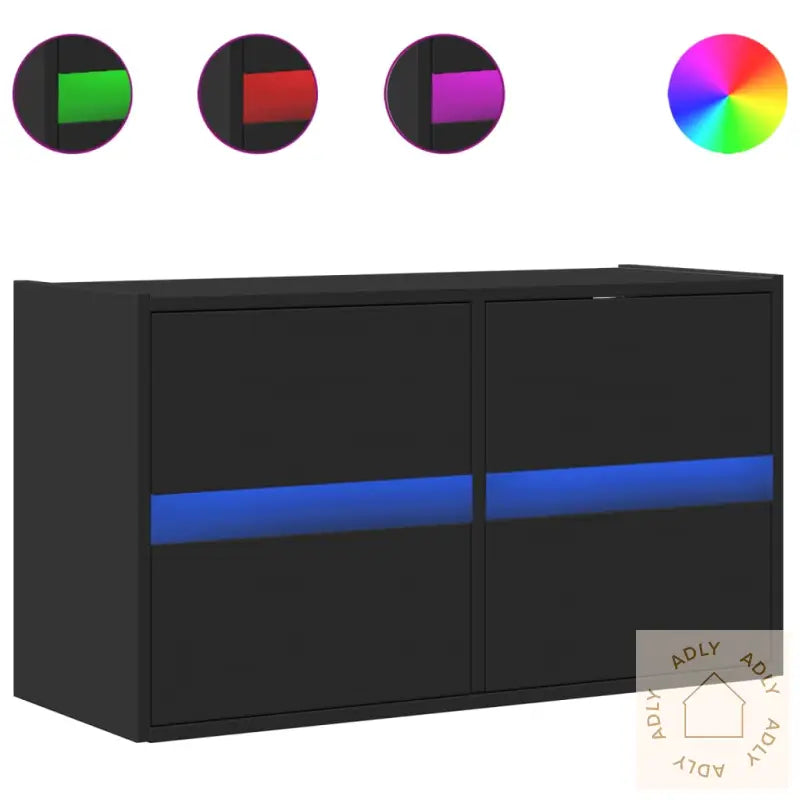Vegghengt Tv-Benk Med Led Svart 80X31X45 Cm